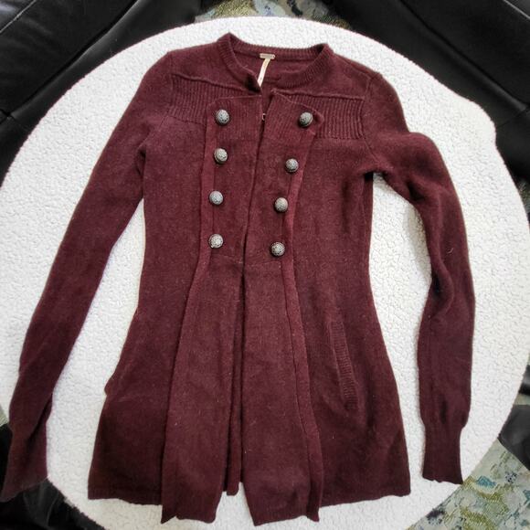 Free People - Military Moments Cardigan burgundy size XS - Picture 2 of 6